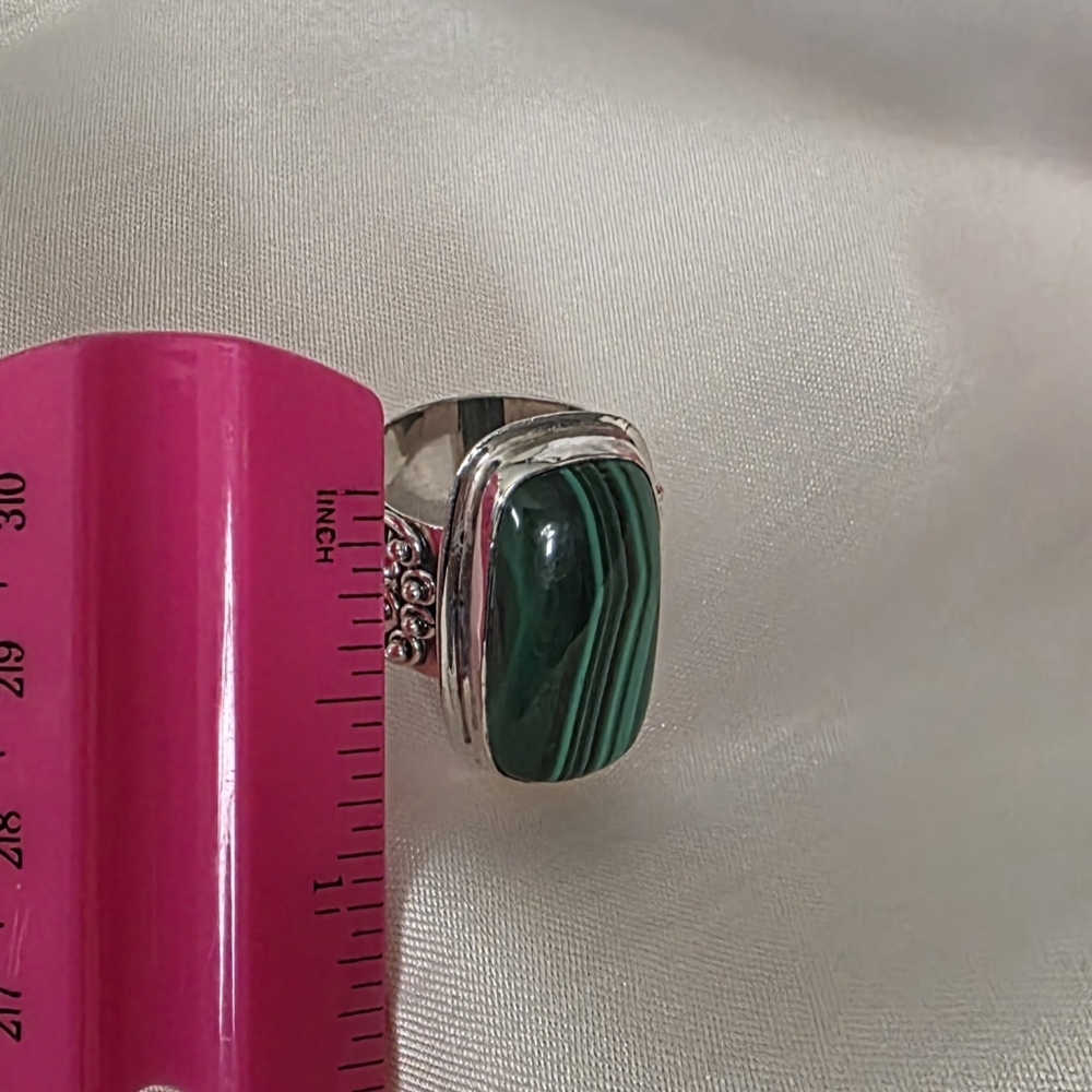 Sterling Silver Rectangle Malachite Green Stone R… - image 7